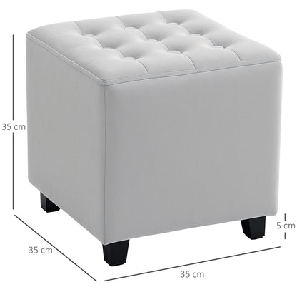 Kafano Velvet Light Grey Square Ottoman With Soft Upholstered Finish