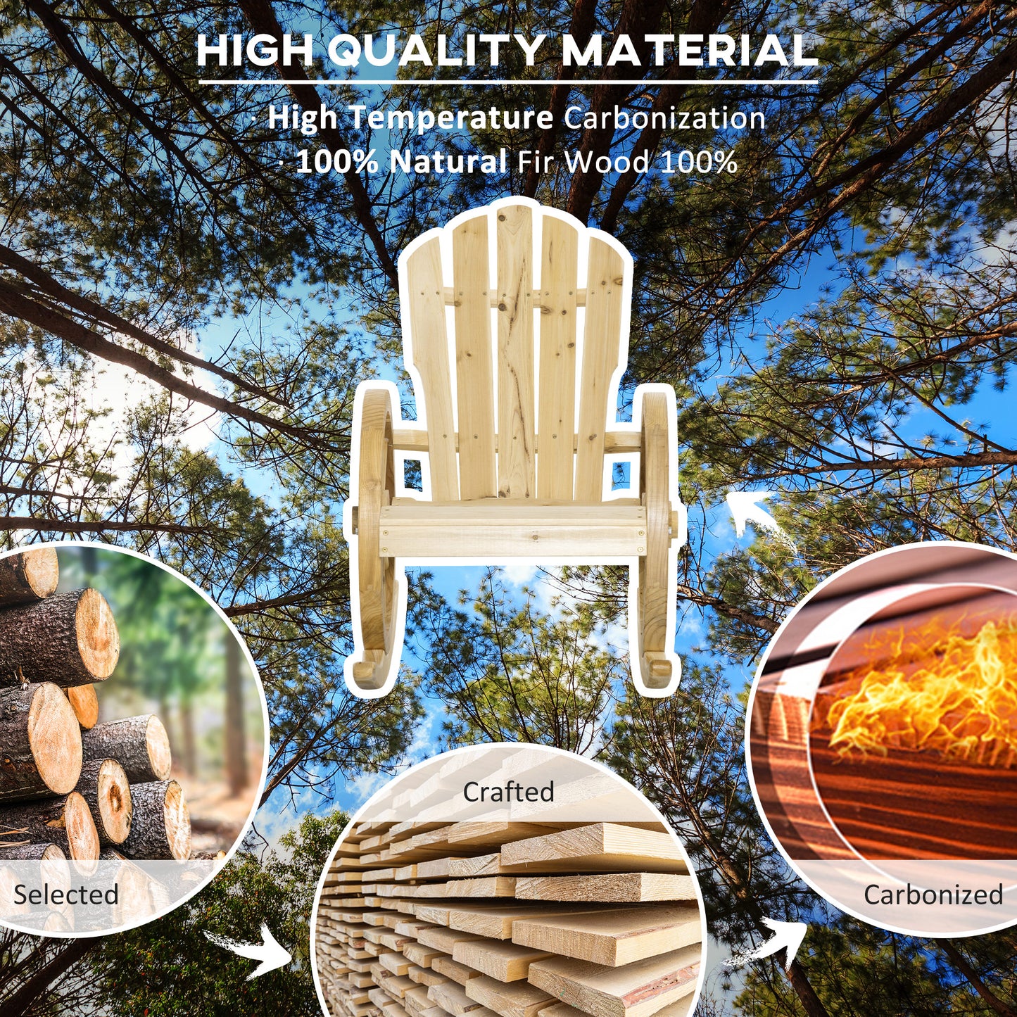 Elna Favi Natural Wood Adirondack Style Outdoor Rocking Armchair With Reclining Back