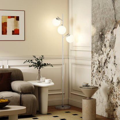Kaniri Metal Silver 3 Light Tree Floor Lamp With Globe Shades Adjustable Colour Light