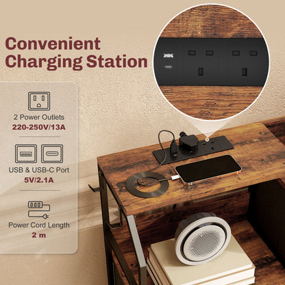 Comke Metal And Wood Brown And Black 8 Drawer Storage Chest With Integrated Charging Station