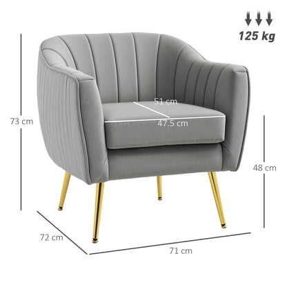 Pado Hane Velvet Grey Shell Back Accent Chair Golden Metal Legs