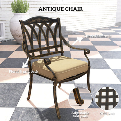 Dilara 6 Seater Bronze Cast Aluminium Garden Dining Set Rectangle Table Parasol Hole