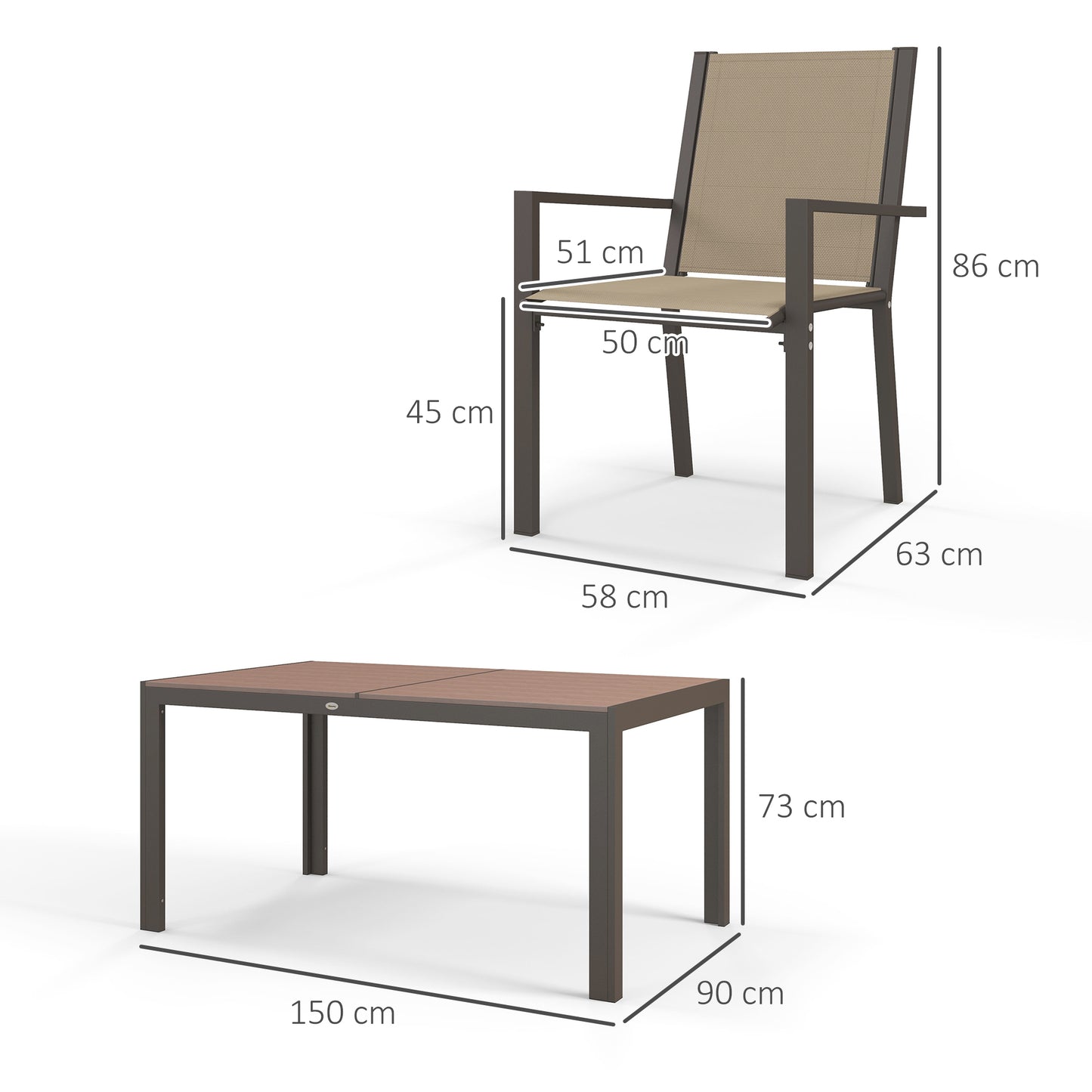 Basoli 6 Seater Cream Garden Dining Set With Brown Rectangular Table