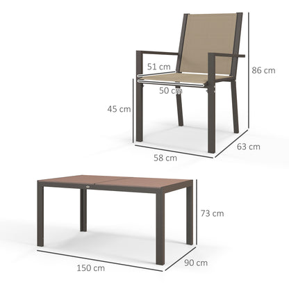 Basoli 6 Seater Cream Garden Dining Set With Brown Rectangular Table
