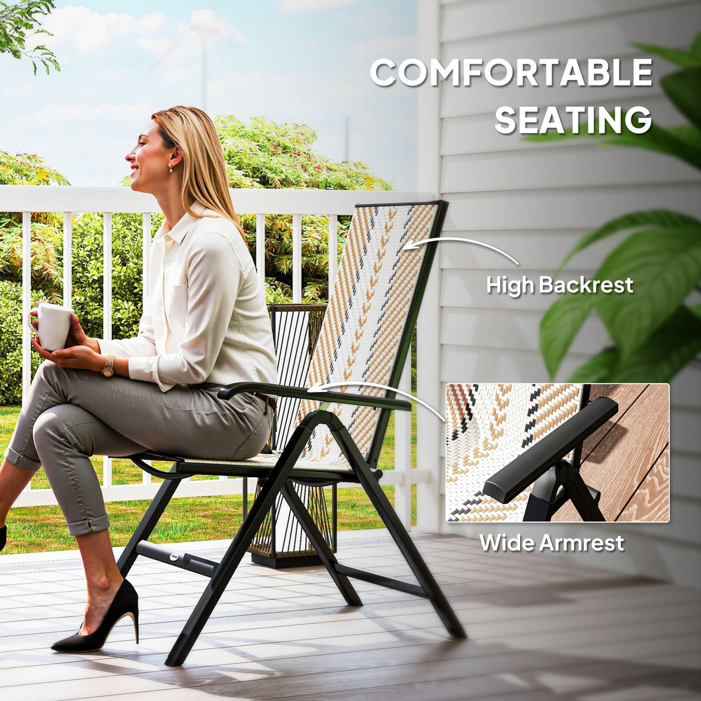 Linori Rattan Orange Reclining Outdoor Garden Chairs With Adjustable Backrest
