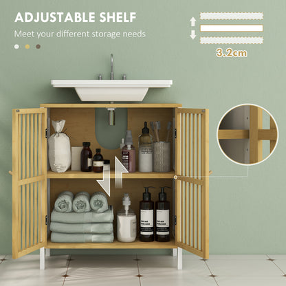 Neyora Bamboo Style Under Sink Bathroom Storage Cabinet With Cut Out Front