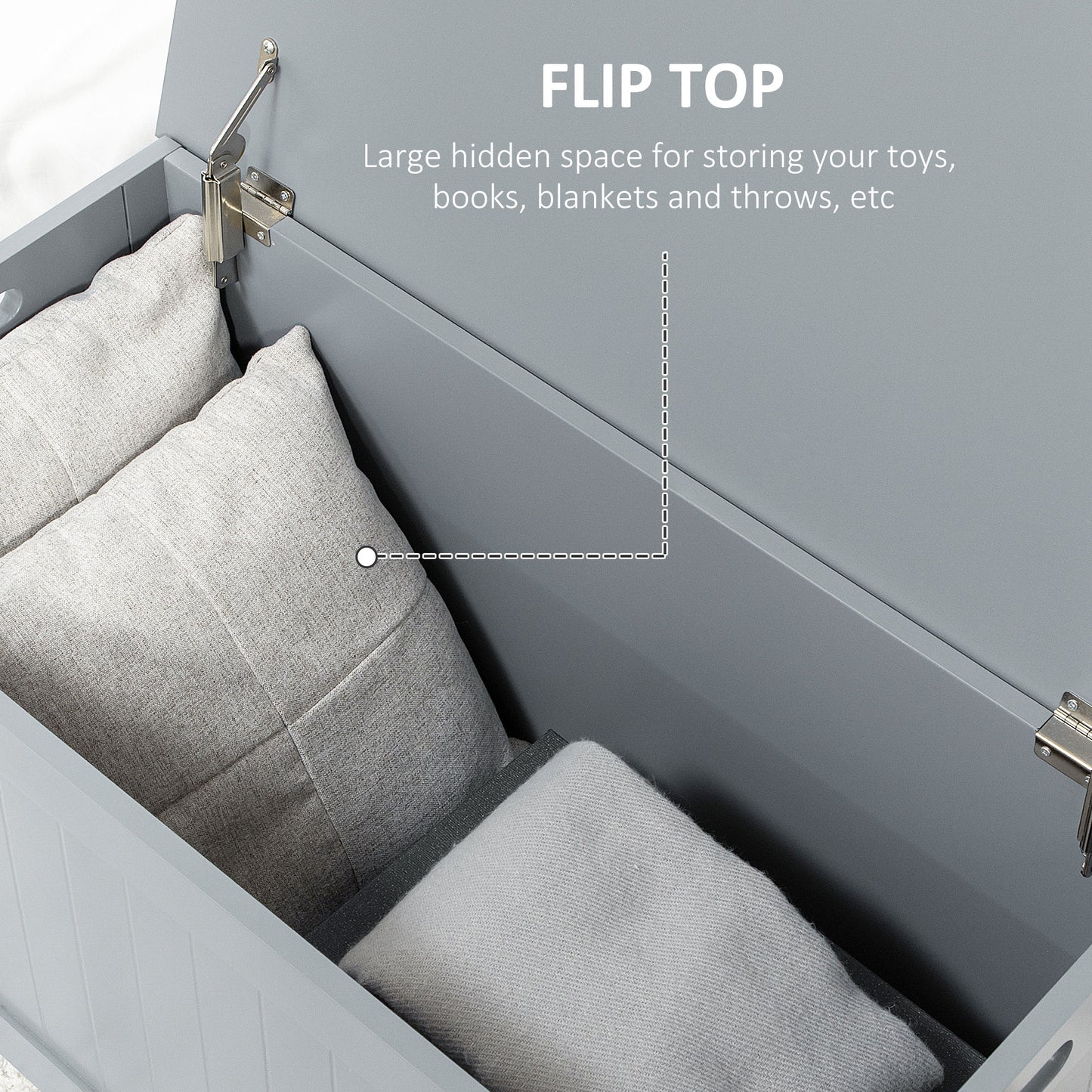 Vekasa Grey Toy and Blanket Storage Chest With Safety Hinged Lid