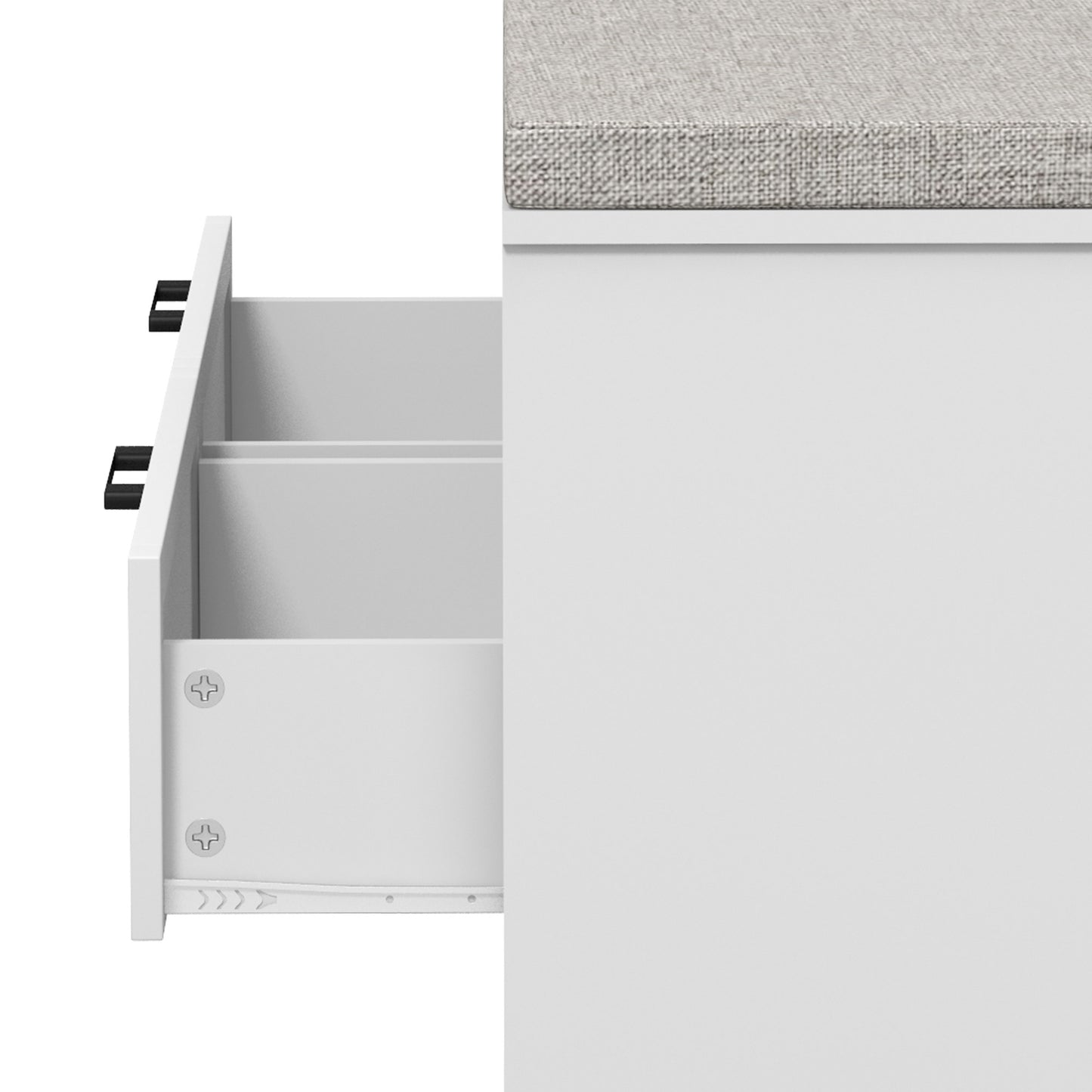 Noma Wooden White Shoe Bench With Grey Cushion2 Shelves 2 Drawers