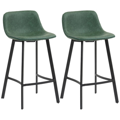 Noso Tane Set Of 2 Green Faux Leather Upholstered Dining Bar Stools