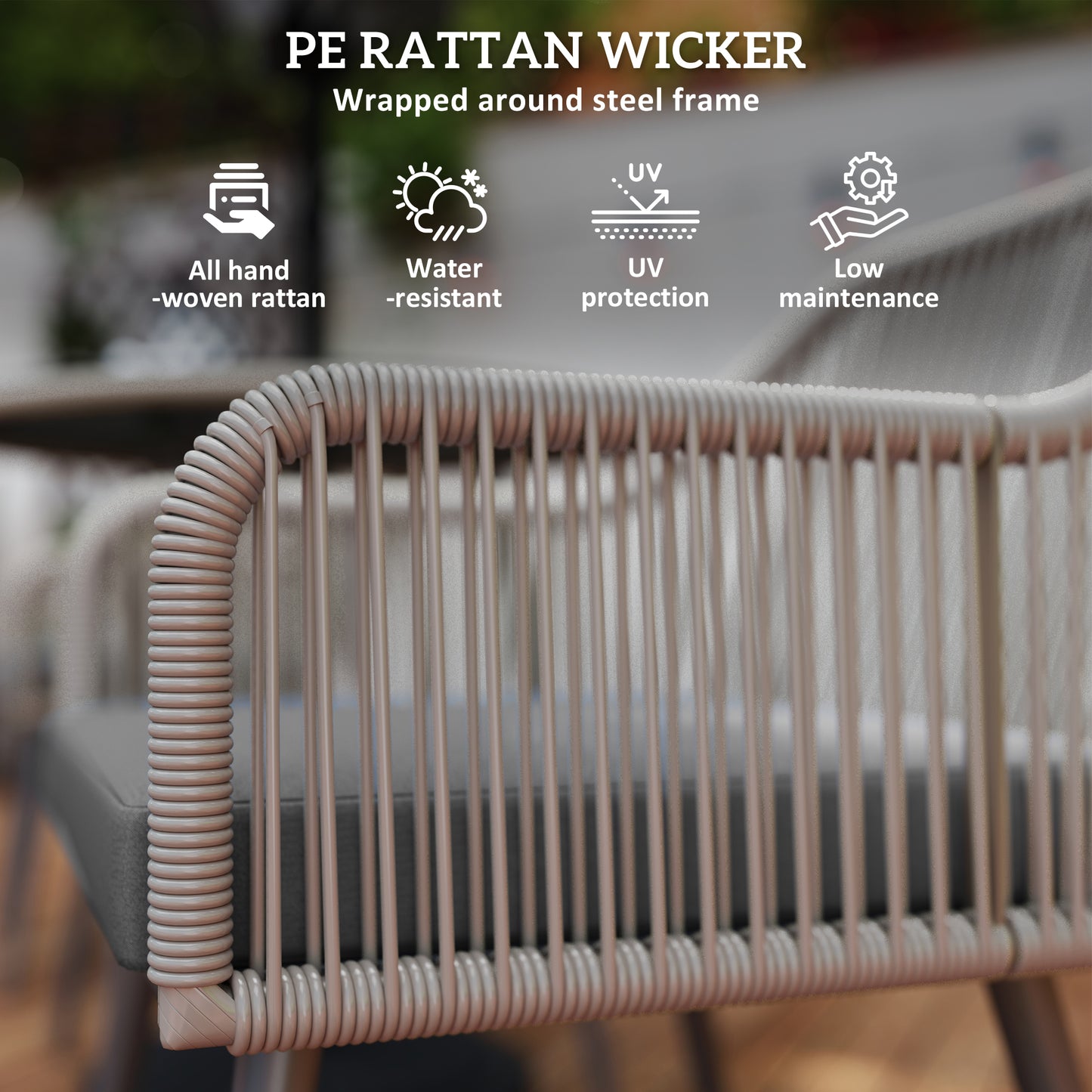Sudore Rele Rattan Light Brown 4 Seater Outdoor Dining Set With Cushions And Round Glass Table