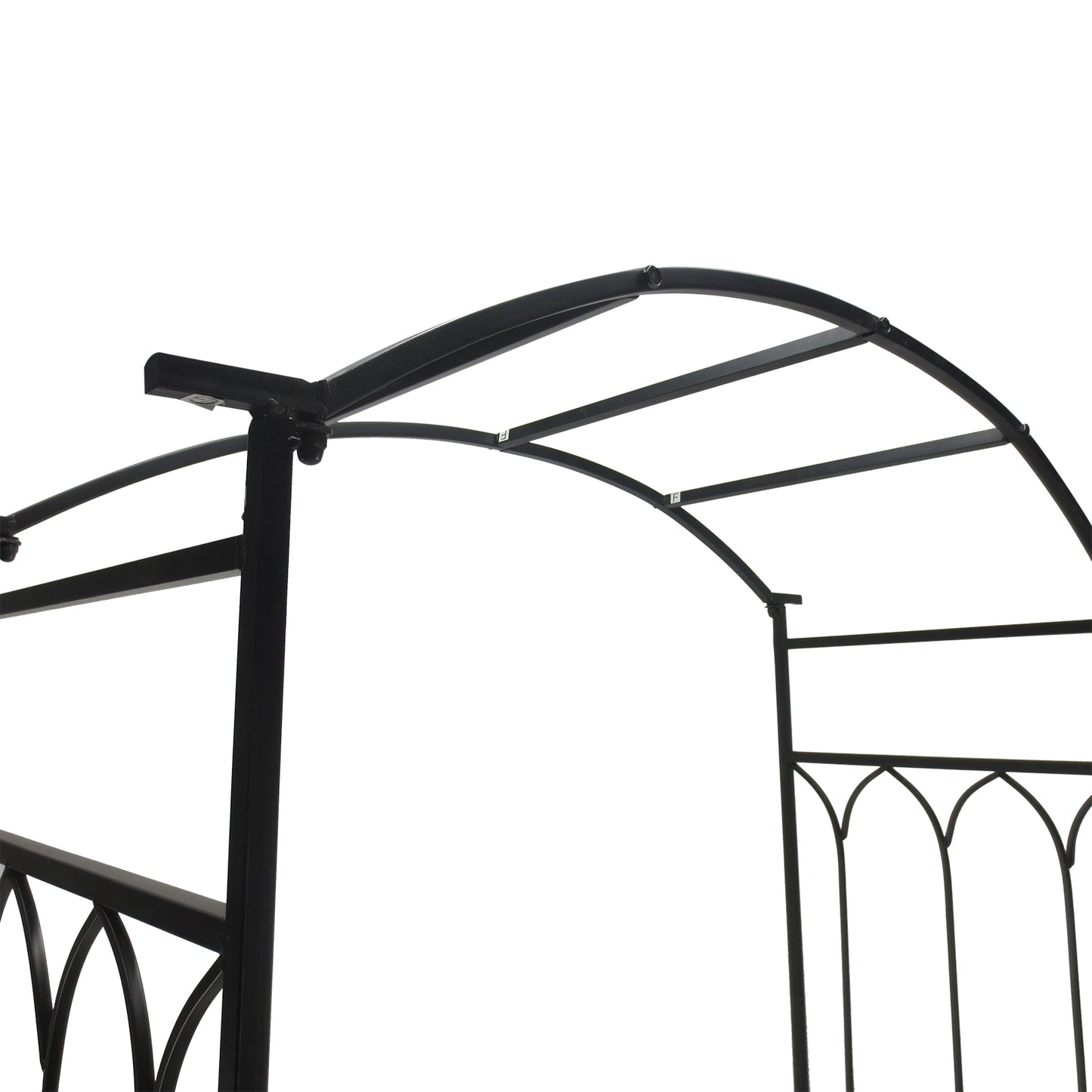 Moretta Metal Black Garden Bench With Arched Trellis Frame For Climbing Plants 115 x 50 x 203 cm