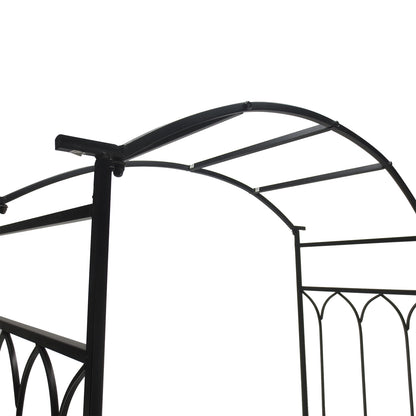 Moretta Metal Black Garden Bench With Arched Trellis Frame For Climbing Plants 115 x 50 x 203 cm