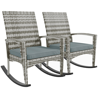 Noreke Set Of 2 Rattan Light Grey  Garden Rocking Chairs With Cushions