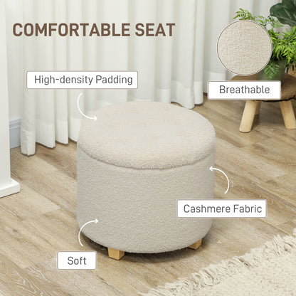 Fimi Boucle Cream White Storage Ottoman Diamond Tufted Lid Teddy Fleece