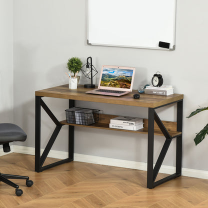 Filudi 120cm Wooden Black Brown Wood Effect Desk With Storage Shelving