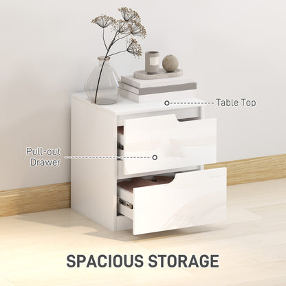 Kavaha Set Of 2 High Gloss White Bedside Tables 2 Drawers