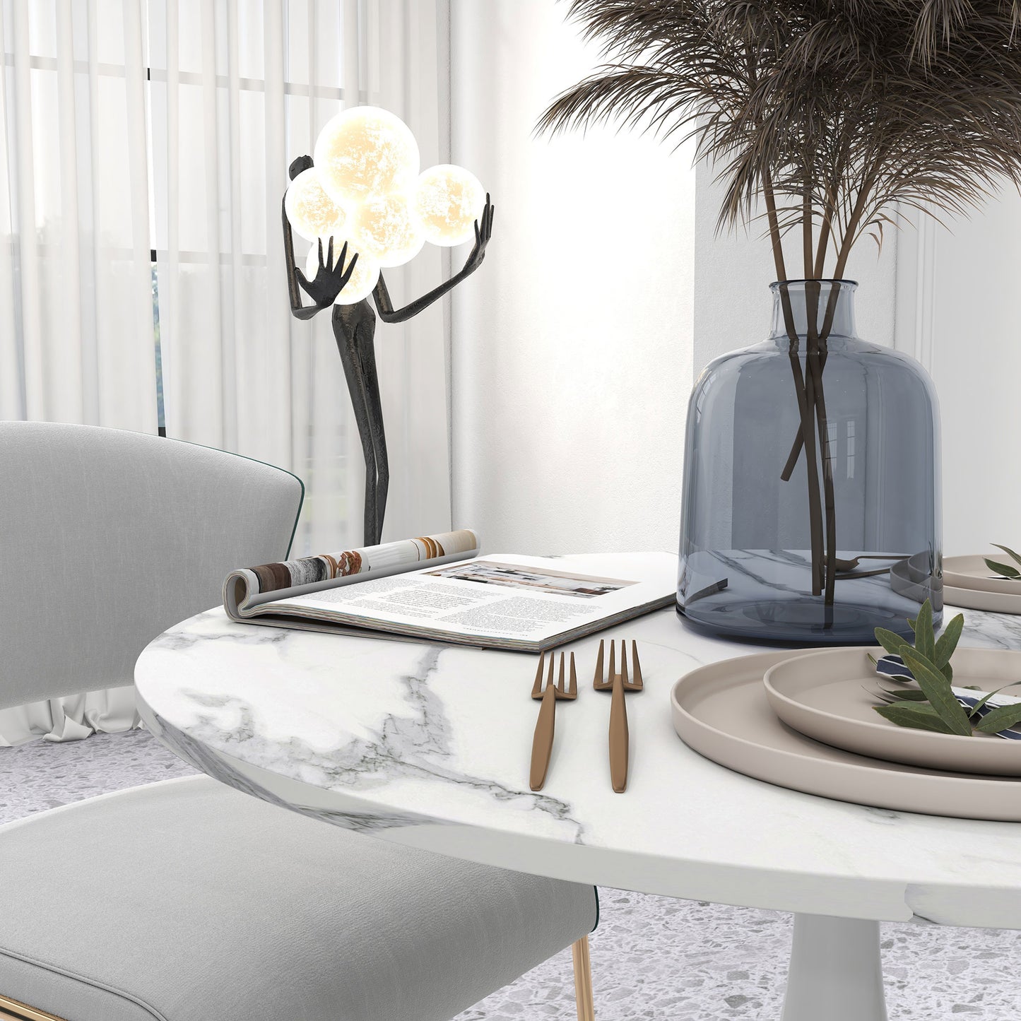 Falo 80cm Metal And Steel White And Grey Marble Effect Small Dining Table With Non Slip Feet For 2