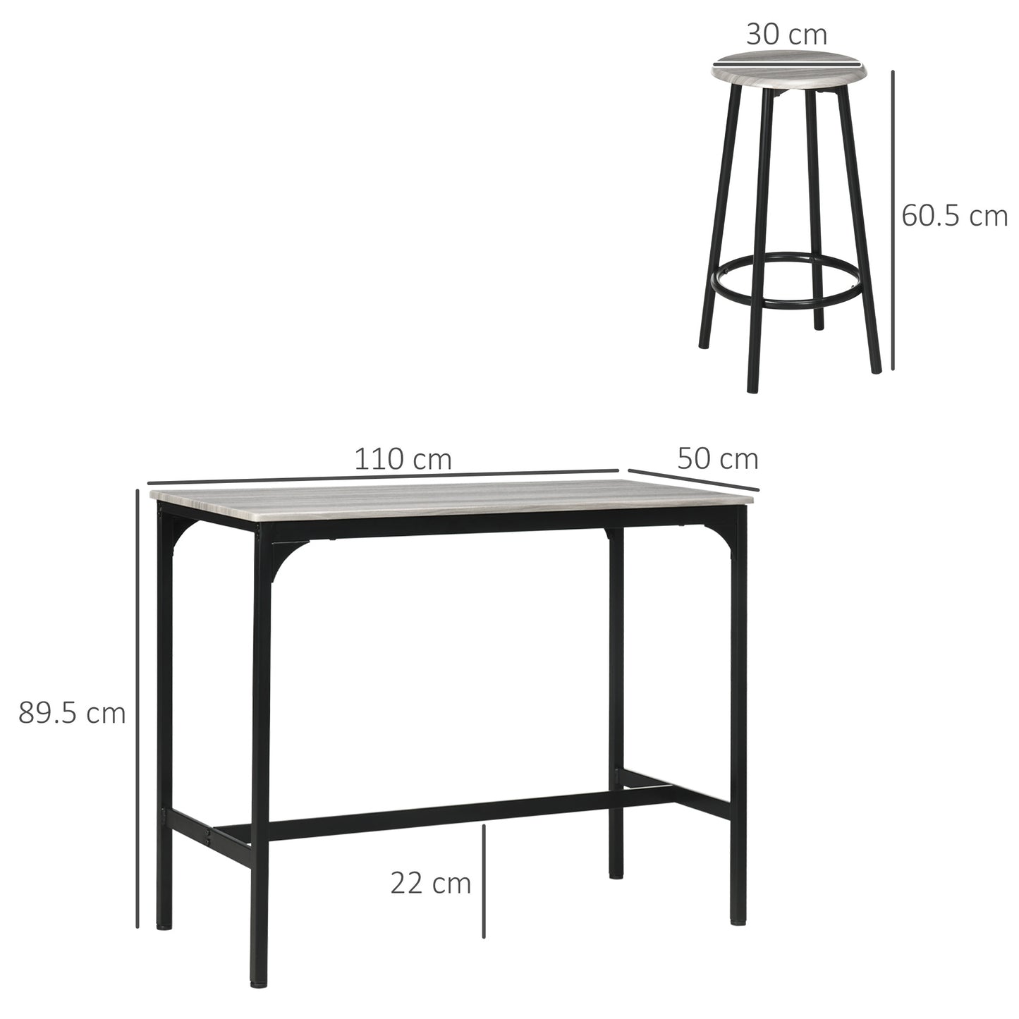 Finani Wooden Grey And Black 5 Piece Industrial Bar Table And Stool Set
