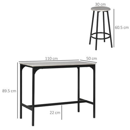 Finani Wooden Grey And Black 5 Piece Industrial Bar Table And Stool Set