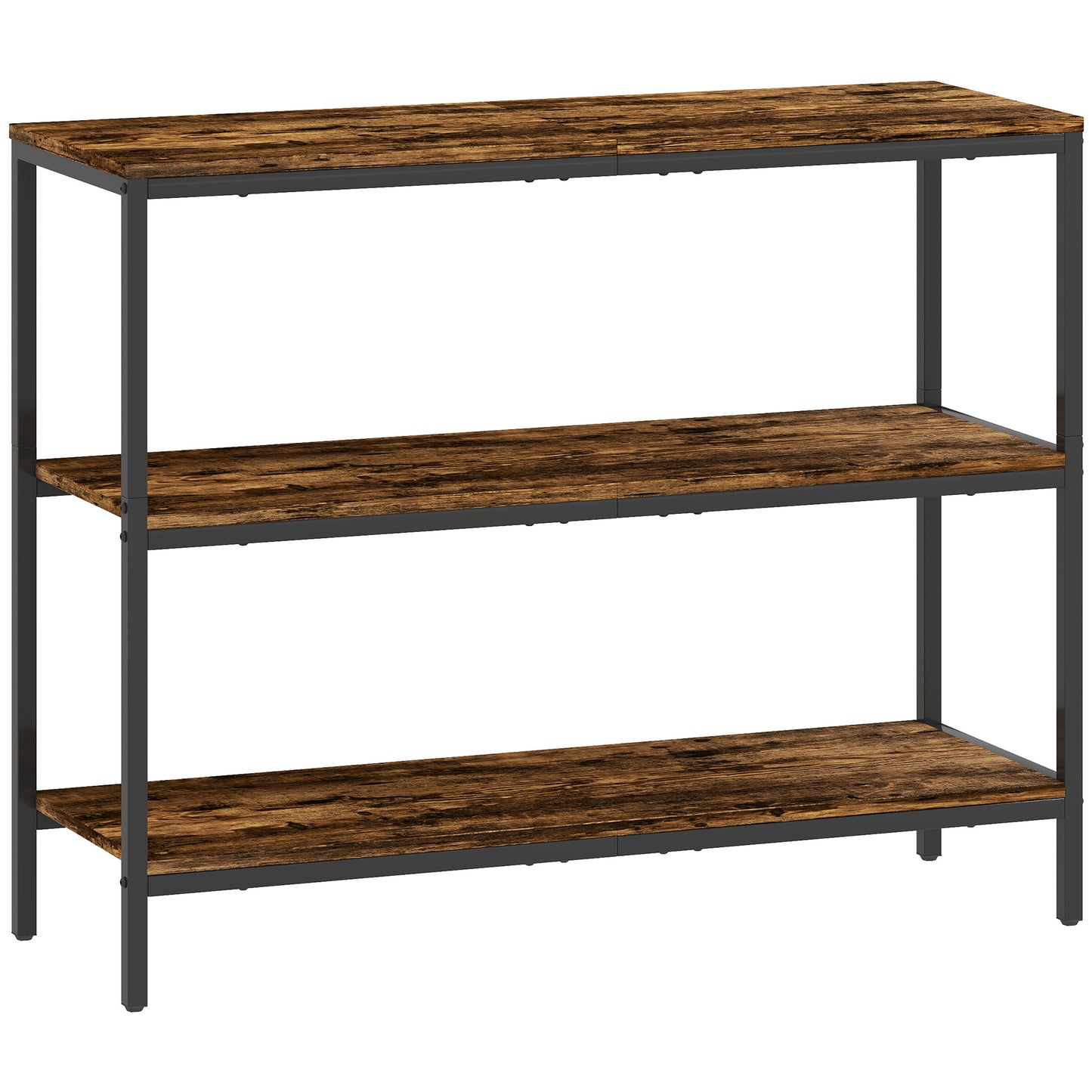 Rihado 101cm Wooden Rustic Brown 3 Tier Console Table