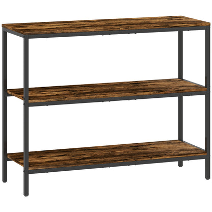 Rihado 101cm Wooden Rustic Brown 3 Tier Console Table