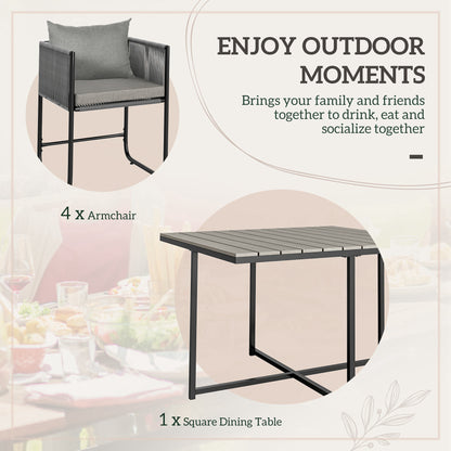Donino Rattan Grey 4 Seater Cube Garden Dining Set With Cushions And Rectangular Wood Effect Table