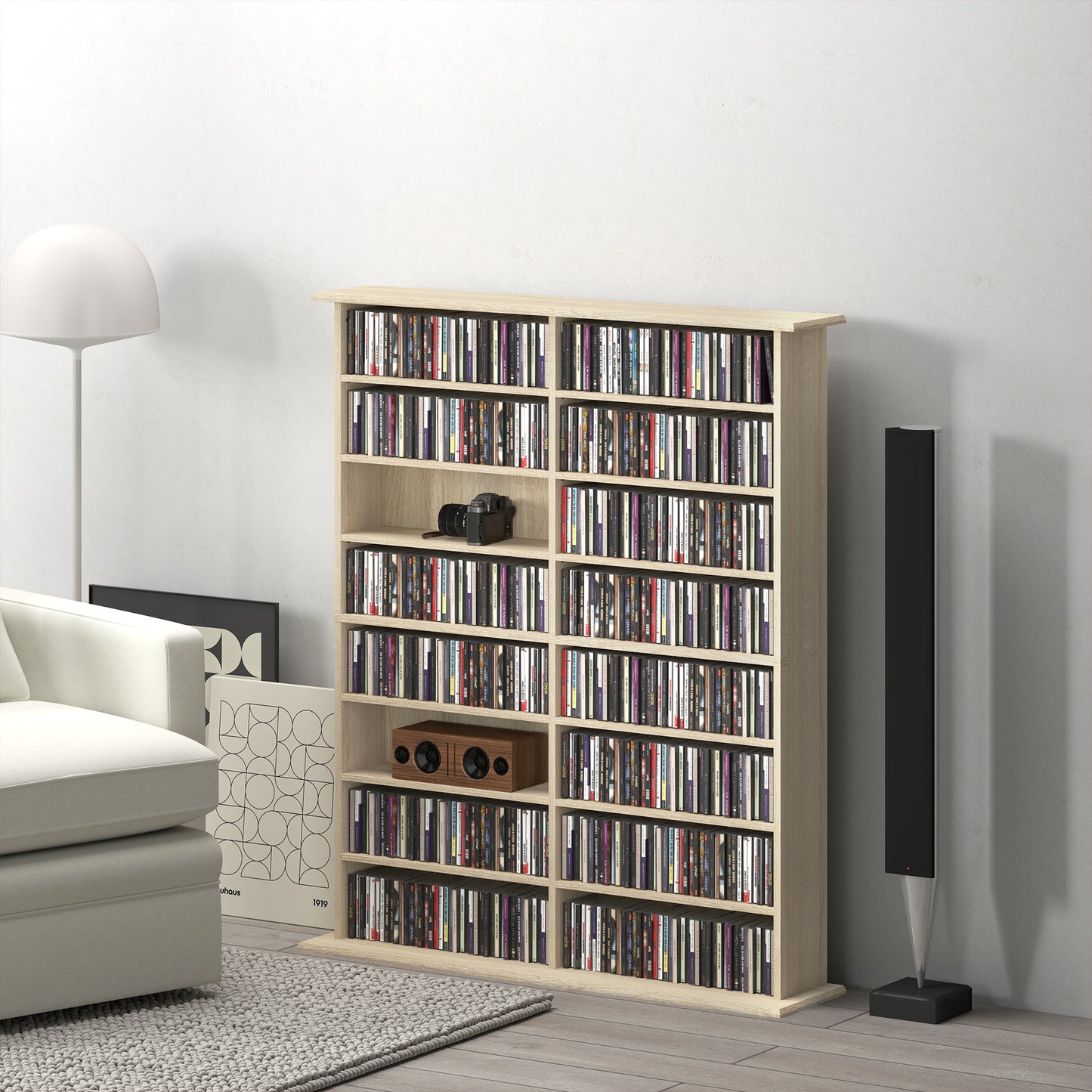 Sasa Wood Natural Finish 6teen Compartment Media Storage Shelf