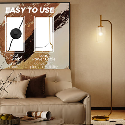 Lamittu Metal Gold Tone Floor Lamp With Glass Shade And Foot Switch