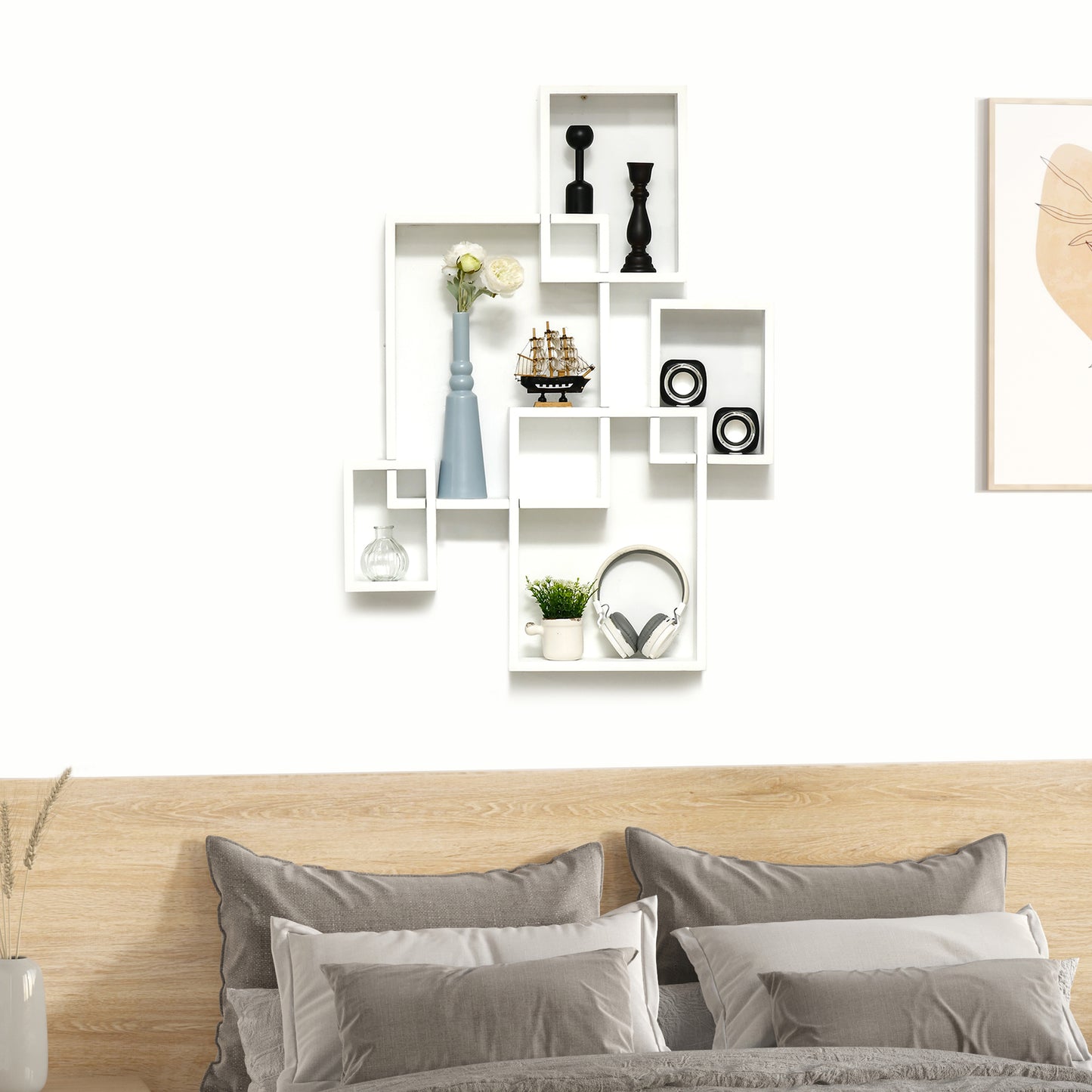 Como Wood White Wall Mounted Interlocking Cube Display Shelves