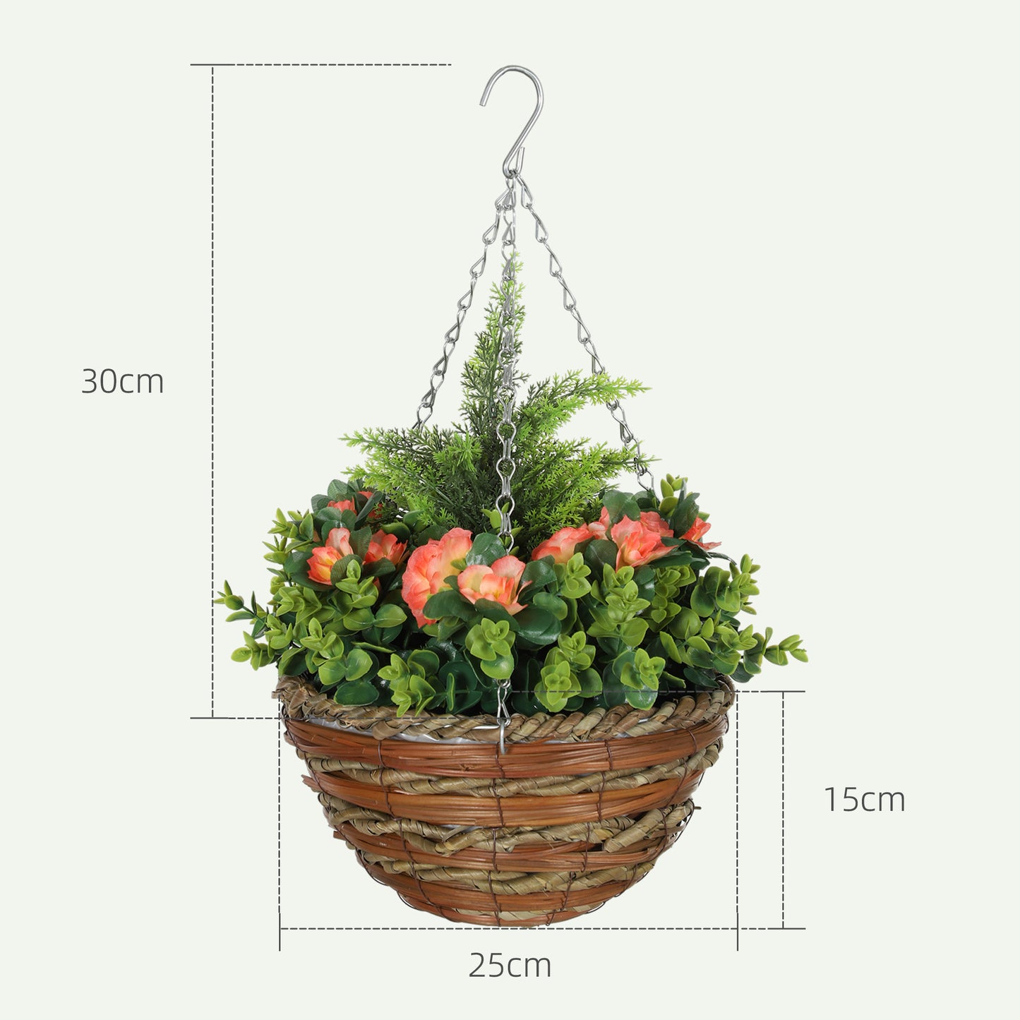 Conivi Set Of 2 Artificial Lisianthus Hanging Flower Pots In Orange And Green