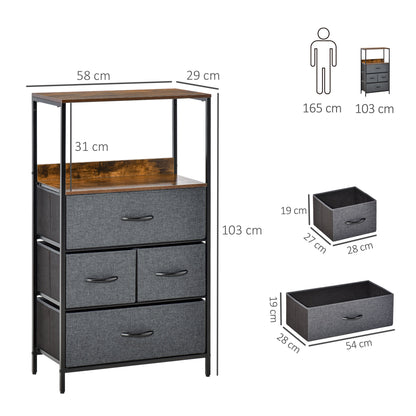 Lolula Wooden Black 4 Drawer Storage Chest With Open Shelf