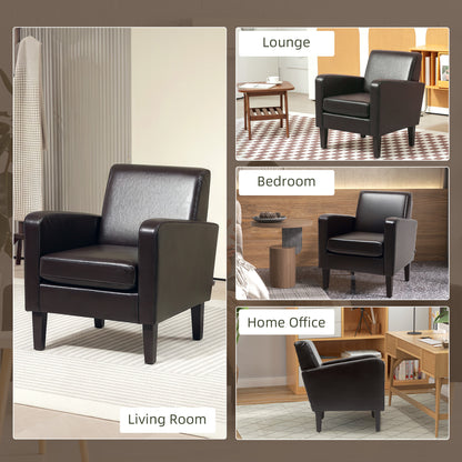 Kafiyo Nepa Brown Faux Leather Vintage Armchair Wooden Legs