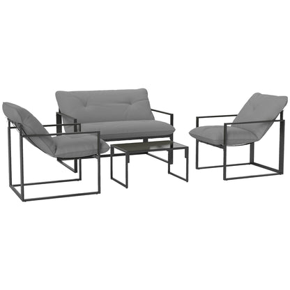 Palive Metal Black And Light Grey 4 Seater Relaxed Back Garden Furniture Set