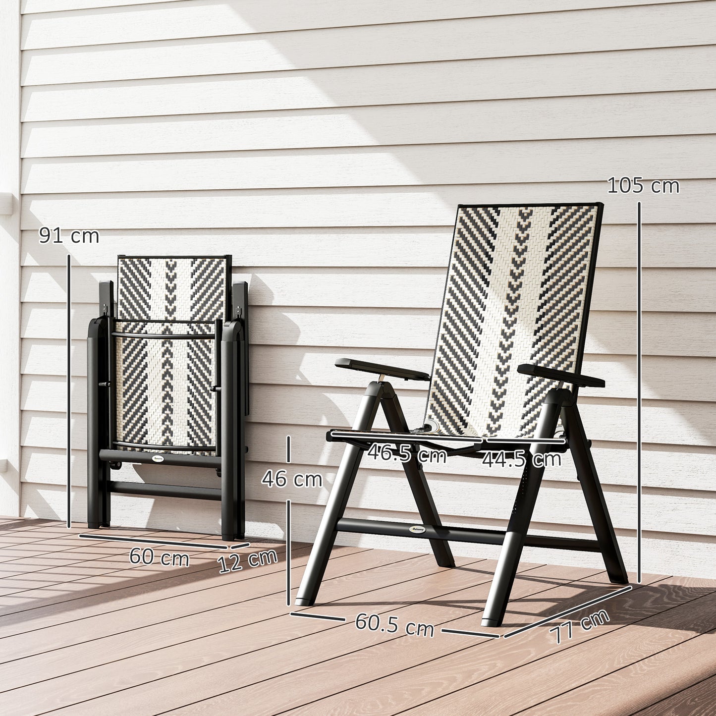 Tatoba Rattan Black Reclining Outdoor Garden Chairs With Adjustable Backrest