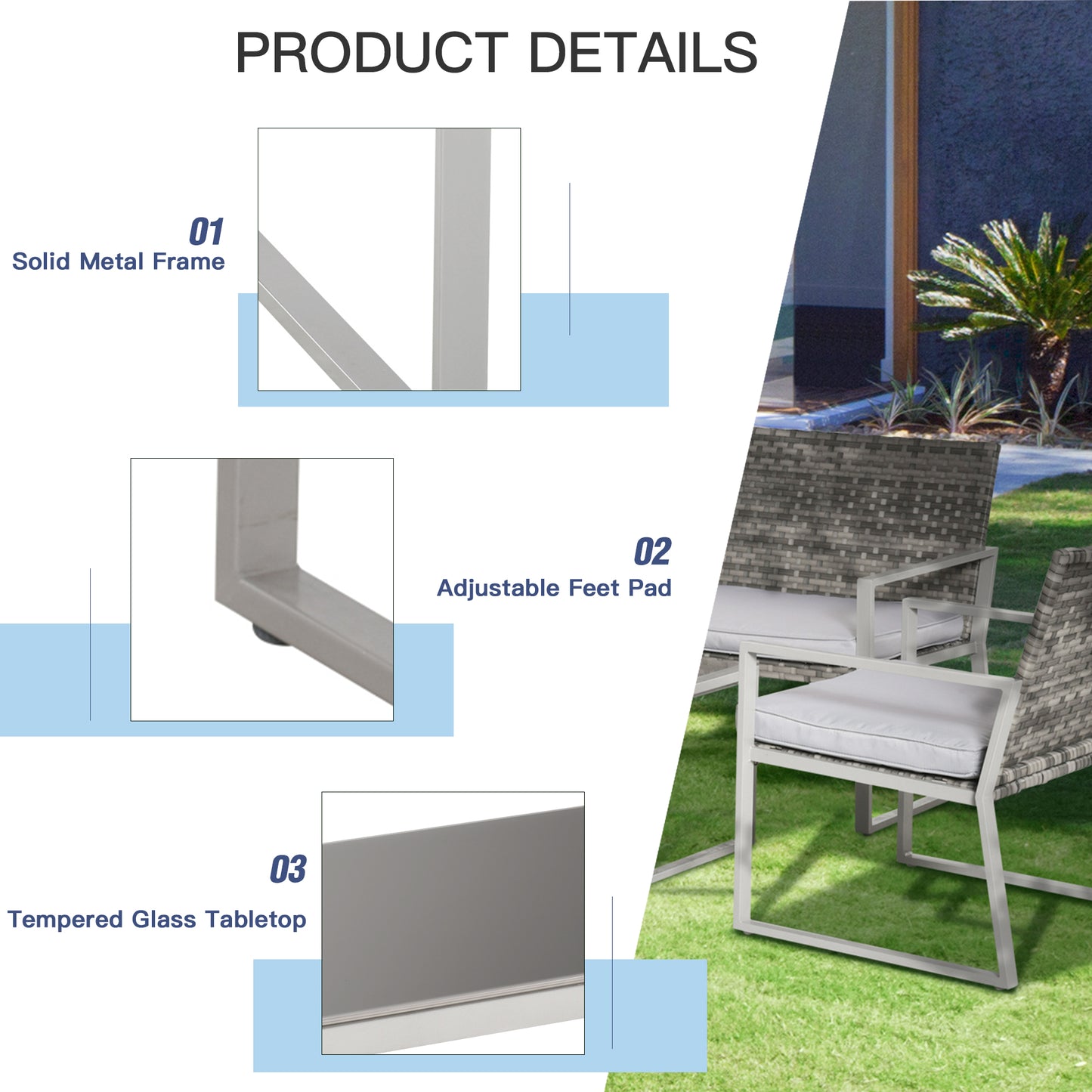 Kelusu Rattan 5 Seater Garden Furniture Sofa Set with 2 Armchairs and Coffee Table