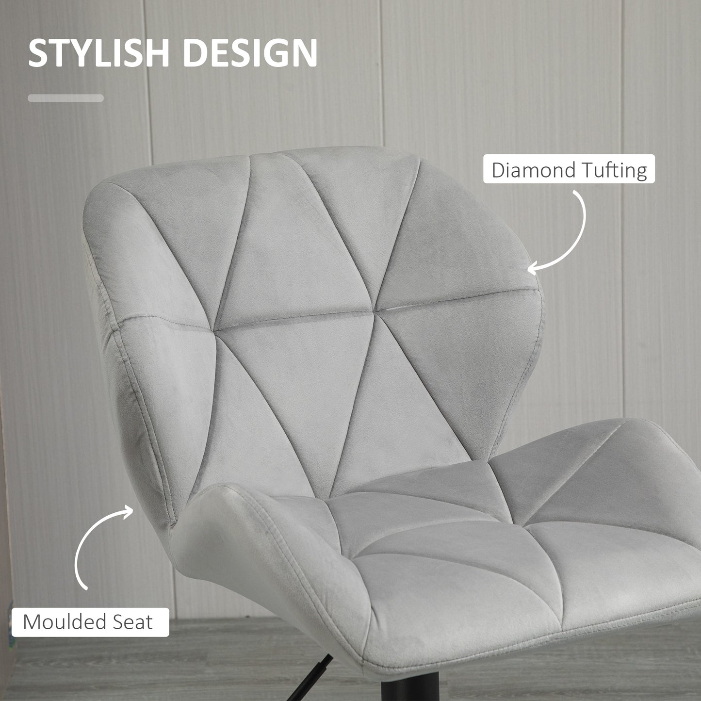 Cotodo Set Of 2 Upholstered Light Grey Adjustable Swivel Bar Stools With Back Support