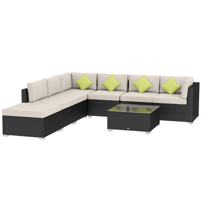 Yomo 6 Seater Faux Rattan Black Outdoor Corner Sofa Set With d Glass Coffee Table