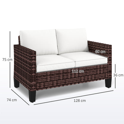 Palo Brown Rattan 2 Seater Outdoor Sofa With White Cushions