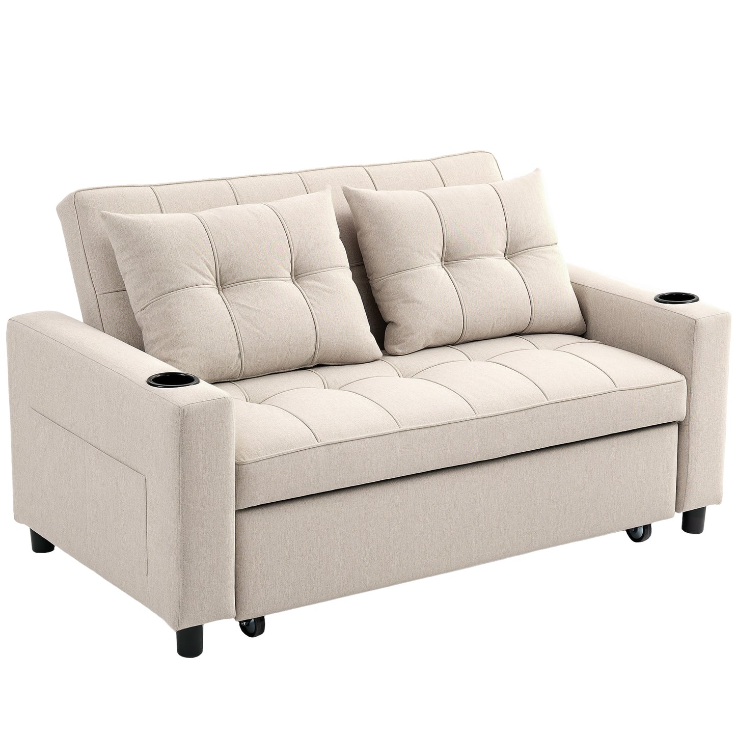 Kari Fabric Beige 2 Seater Pull Out Sofa Bed
