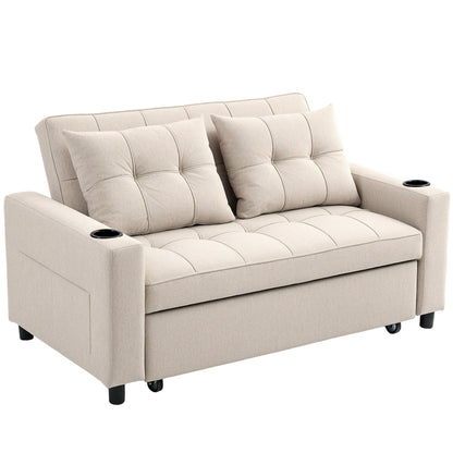 Kari Fabric Beige 2 Seater Pull Out Sofa Bed