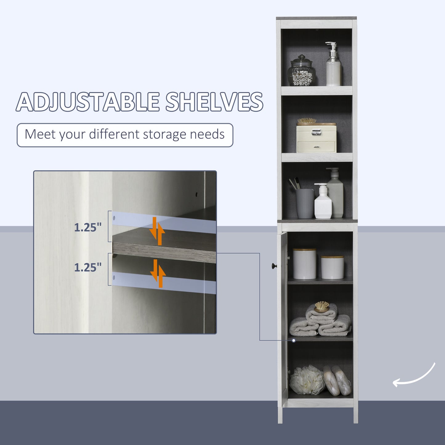 Sala Lata Tall Freestanding Bathroom Storage Cabinet With OFauxn Shelves And Adjustable Interior Antique White