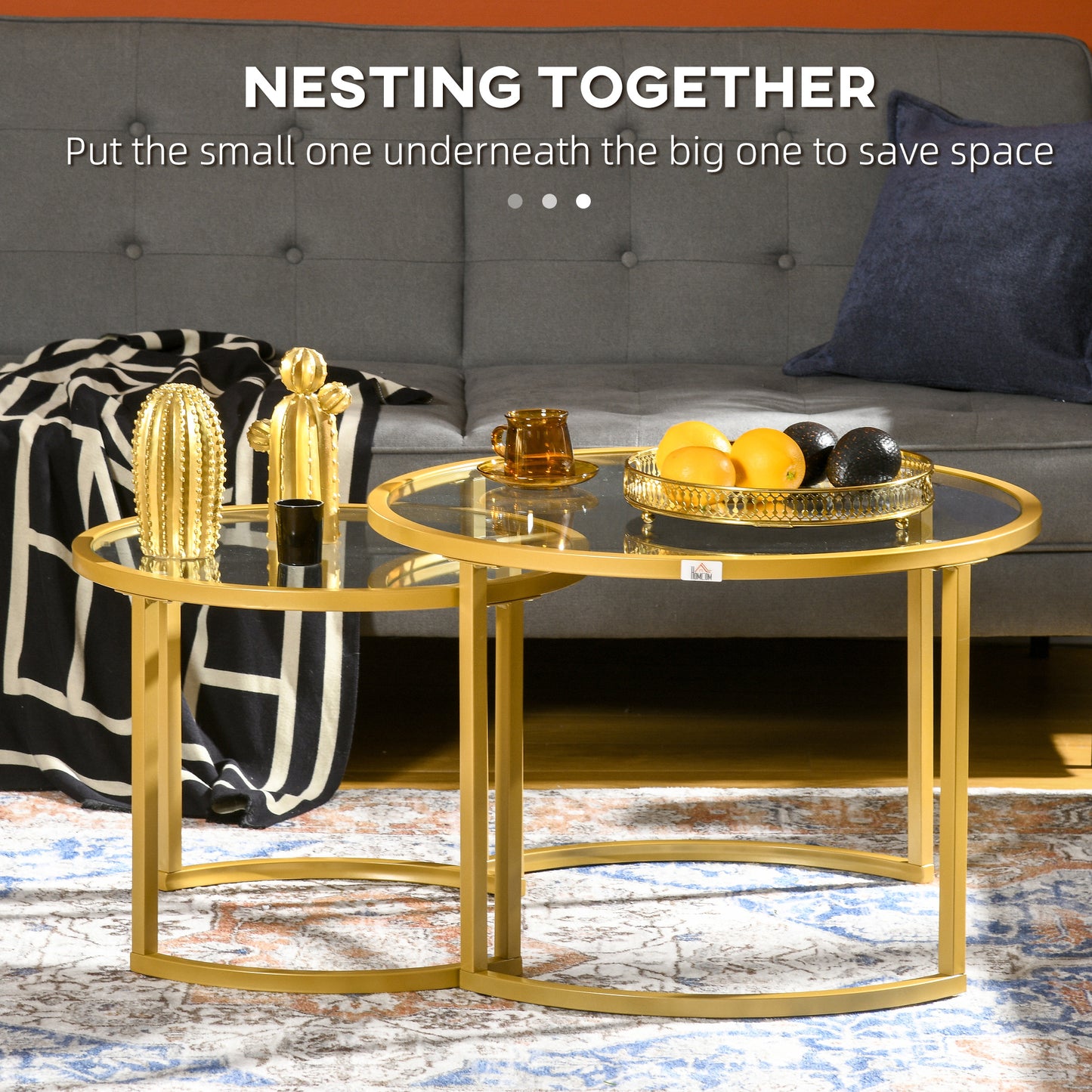 Sosuba Metal And Glass Gold Tone Set Of 2 Modern Nesting Coffee Tables