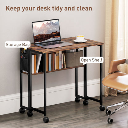 Saha 80cm Wooden Rustic Brown Drop Leaf Writing Desk