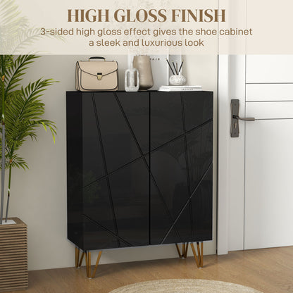 Taco Mosa Wooden Black Slim Shoe Cabinet Modern Geometric Pattern For 15 To 20 Pairs