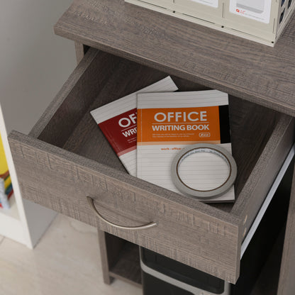 Nifi 120cm Wooden Grey L Shaped Corner Desk With Keyboard Tray Drawers And Shelving