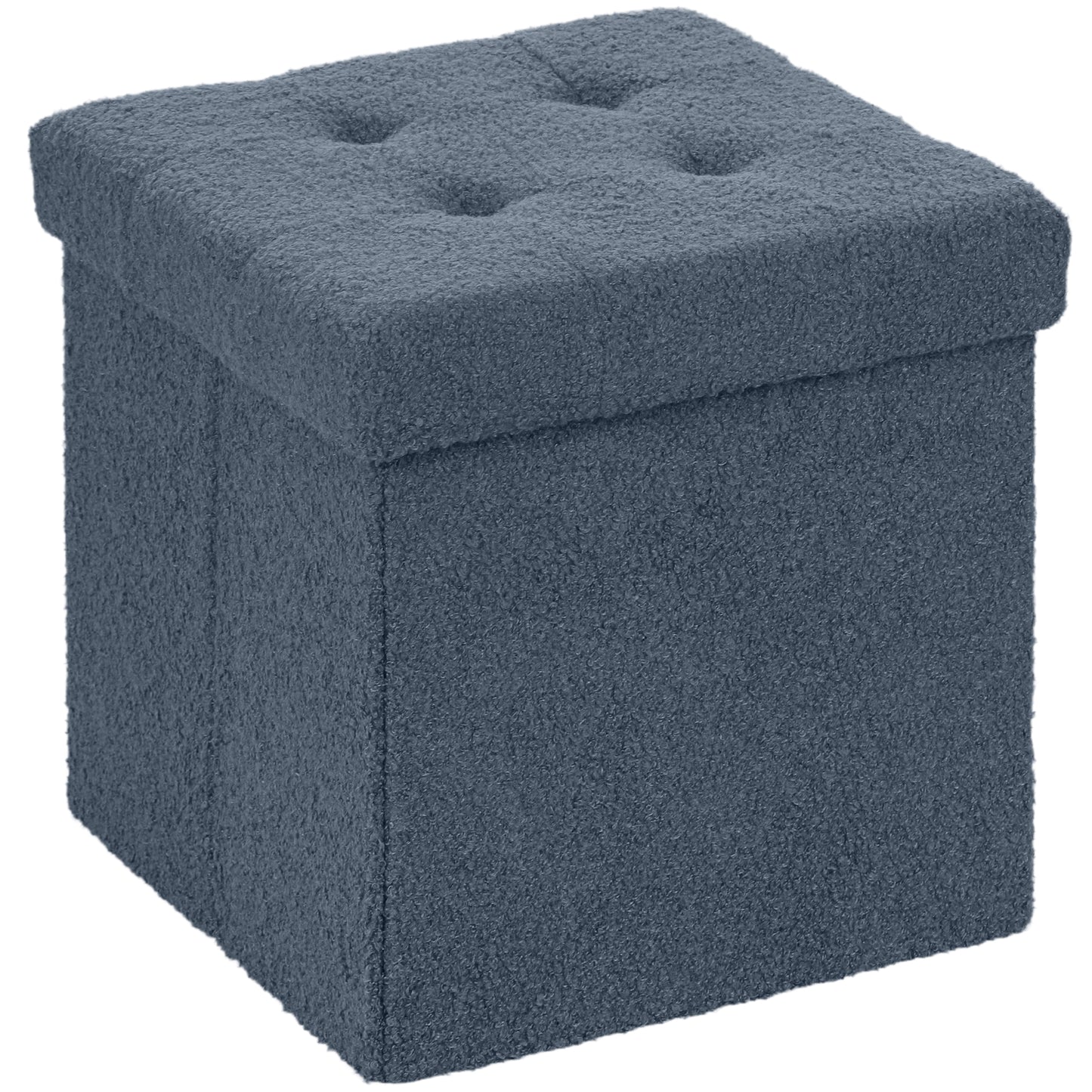 Fazi Sherpa Fleece Blue Foldable Storage Ottoman Diamond Tufted Lid
