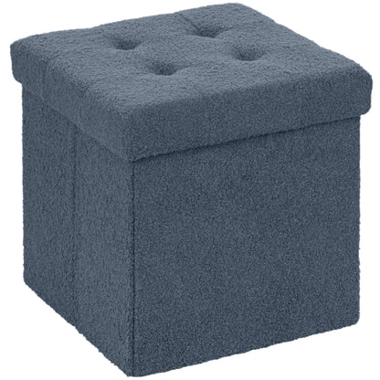 Fazi Sherpa Fleece Blue Foldable Storage Ottoman Diamond Tufted Lid