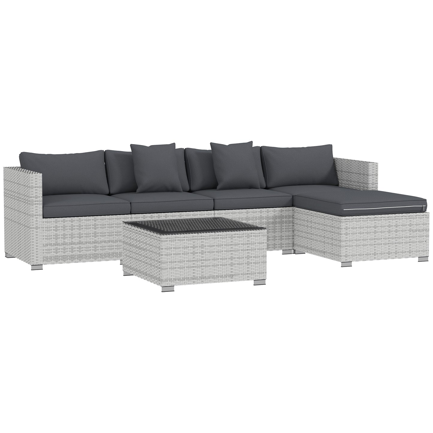 Lemi Rattan Mixed Grey 5 Seater Outdoor Corner Sofa Set With Cushions