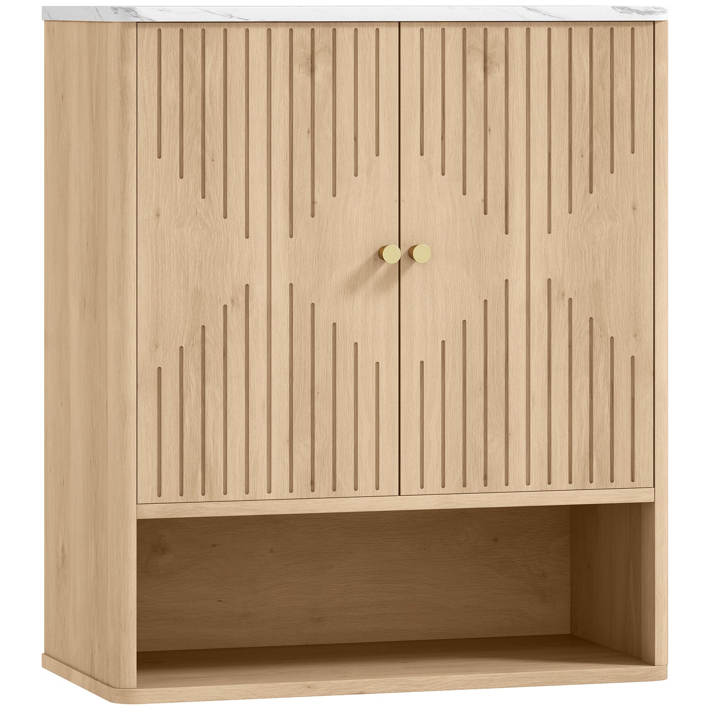 Nedo Wall Mounted Bathroom Storage Cabinet With Adjustable Shelving Oak Finish