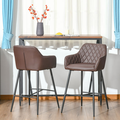 Mayore Faux Leather Brown Retro Bar Chairs Set Of 2 With Metal Frame And Footrest